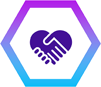 exemplary customer care icon in DermTology™ purple and pink gradient hex outline