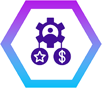 financial resources icon in DermTology™ purple and pink gradient hex outline