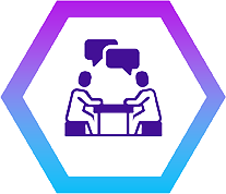 product-specific protocols and training icon in DermTology™ purple and pink gradient hex outline